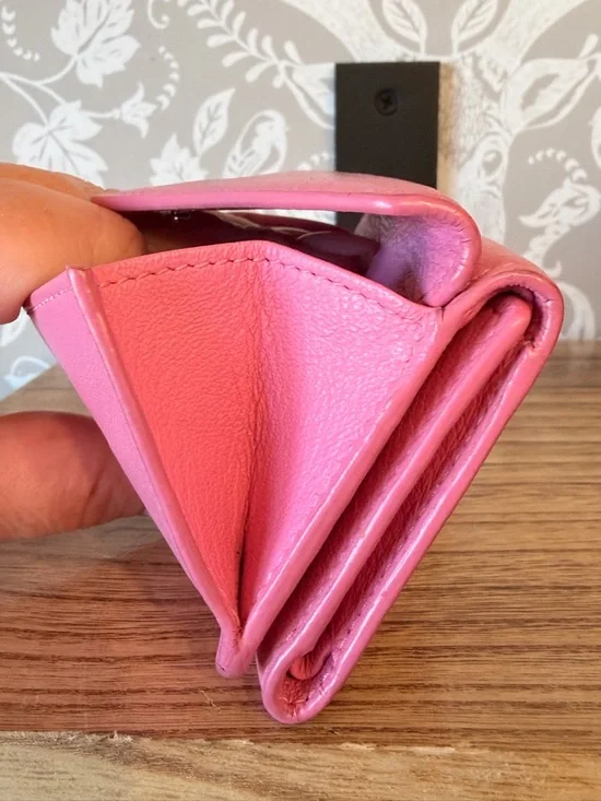 Balenciaga Micro Wallet Smooth Pink Leather Trifold w Coin Pocket Card Slots EUC - Picture 11 of 17